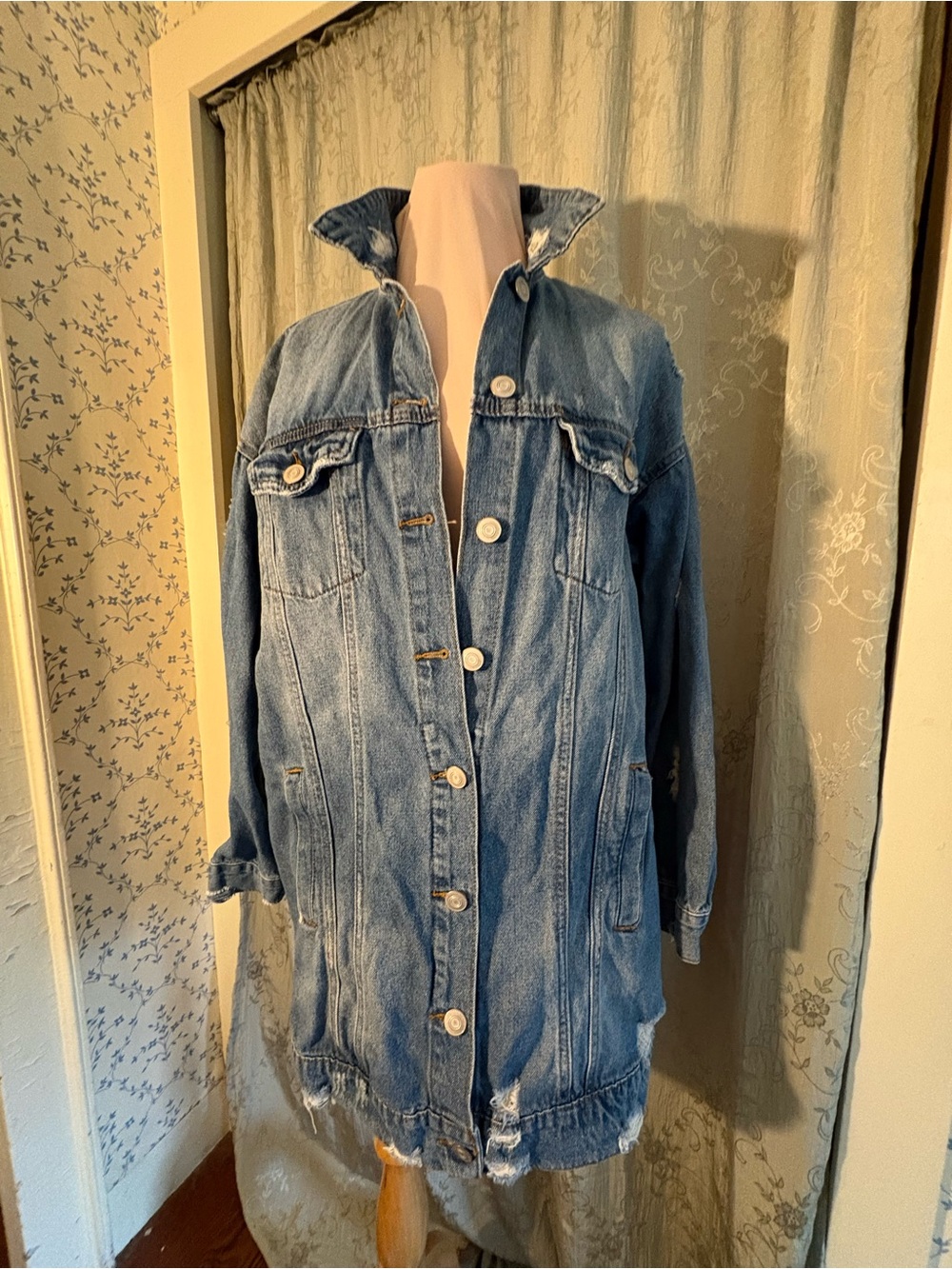 Light Wash Denim Longline Jacket - Women
